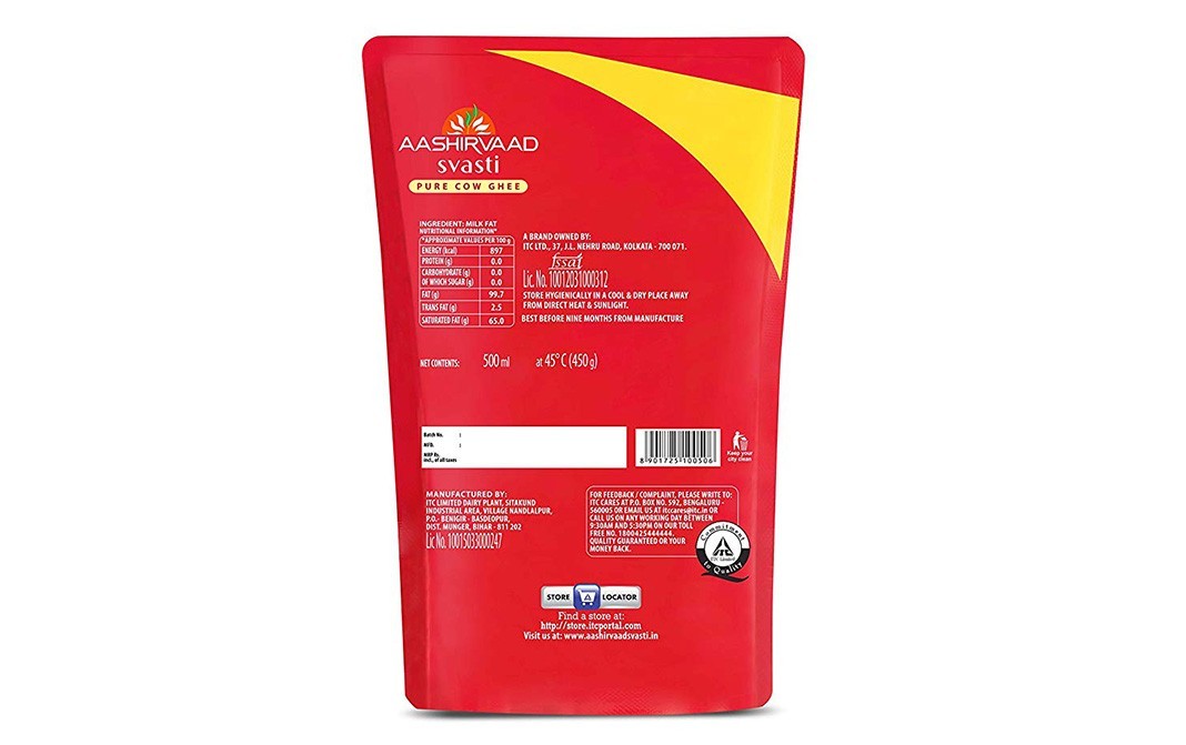 Aashirvaad Svasti Pure Cow Ghee    Box  500 millilitre